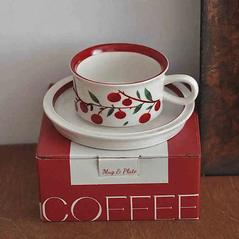 French Vintage Printed Coffee Cup And Saucer 240ml Latte Cups Afternoon Tea Drinkware Exquisite Girls Gift